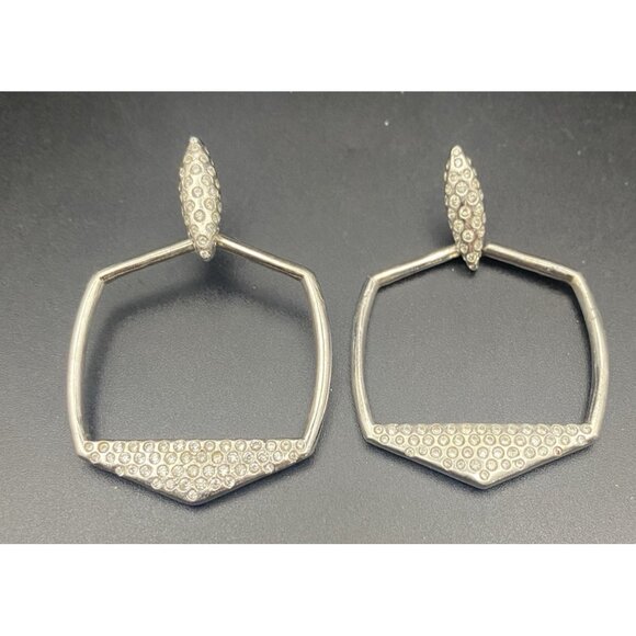 Kendra Scott Selena Earrings Silver Plated Pave Crystal Open Frame Pierced - Picture 2 of 8